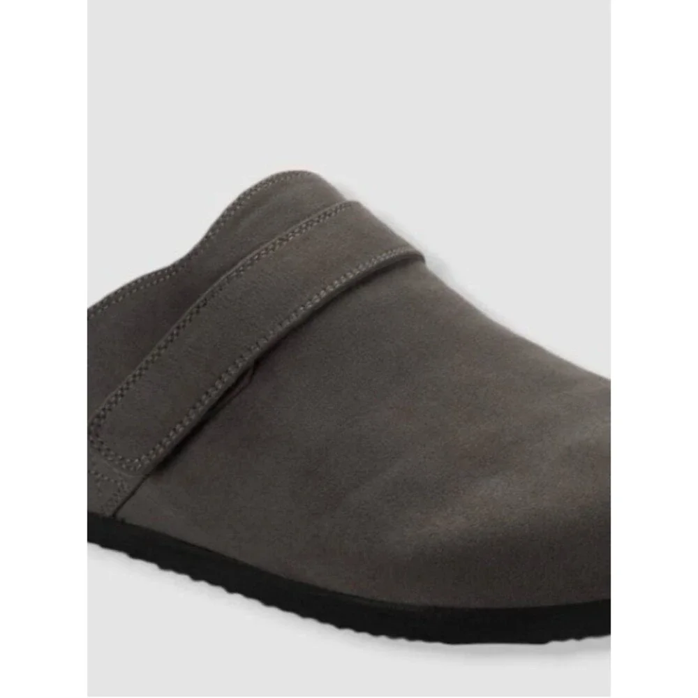 Men's Gray Suede Slip-On Mule with Adjustable Strap